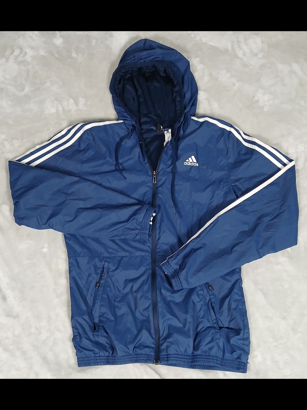Adidas 3 Striped Windbreaker S Men's Full Zip Jacket Hooded Blue